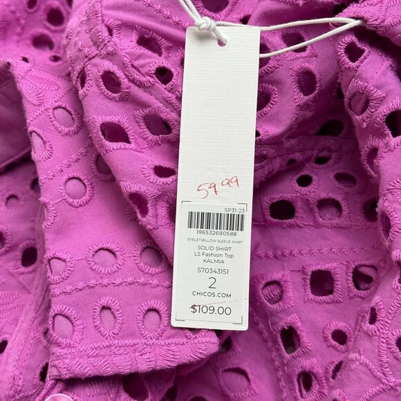 Chico's NEW Kalmia Pink Eyelet Lace Button Up Shirt Chico's Sz 2 (US Lrg 12/14) - Picture 4 of 8